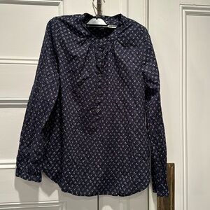 J Crew Navy/Cream long sleeve cotton blouse, 10